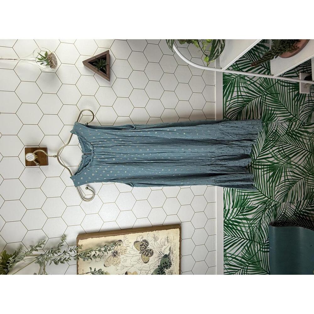 Anthropologie Natalie Sleeveless Shift Blue Ruffle Metallic Dress - Size - Small - Picture 3 of 7